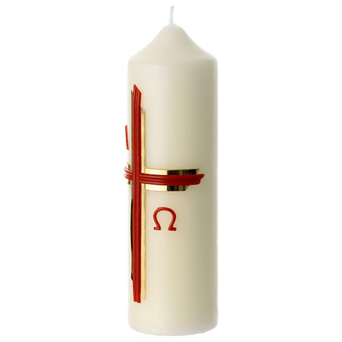 Cirio de altar cruz moderna rojo oro 16x5 cm 2