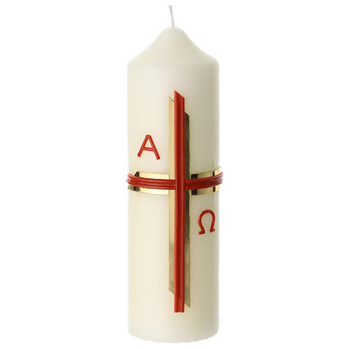 Modern Altar Candle with Red and Gold Cross 16x5 cm 1