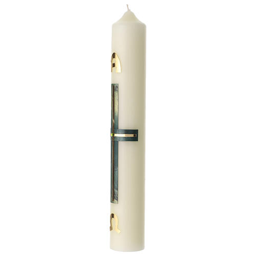 Círio cruz ouro mármore verde 40x6 cm 2