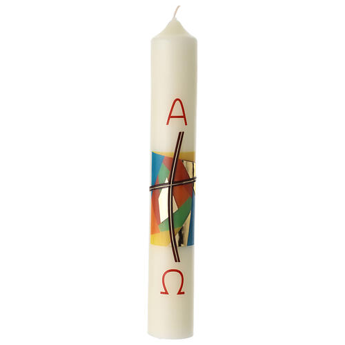 Modern candle with colored cross collage 40x6 cm 1