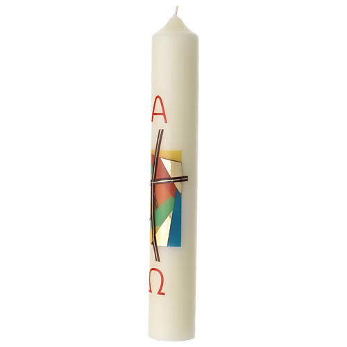 Modern candle with colored cross collage 40x6 cm 2