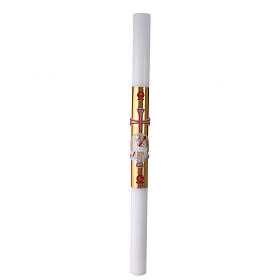 Paschal candle, white wax with gold leaf lamb, 31.5x47 in