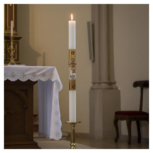 Cero Pasquale foglia oro agnello cera bianca 120x8 cm 2