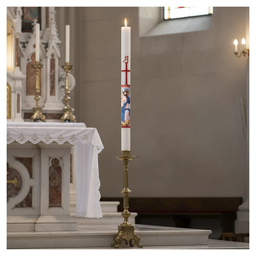 White Paschal candle with HAND-PAINTED blessing Christ, 3x47 in 2