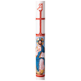 Cero pasquale bianco DIPINTO A MANO immagine Cristo benedicente 8x120 cm