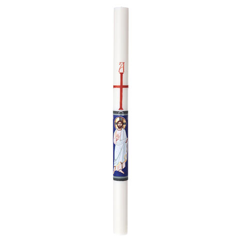 White Paschal candle with HAND-PAINTED image of blessing Christ, 3x47 in 4