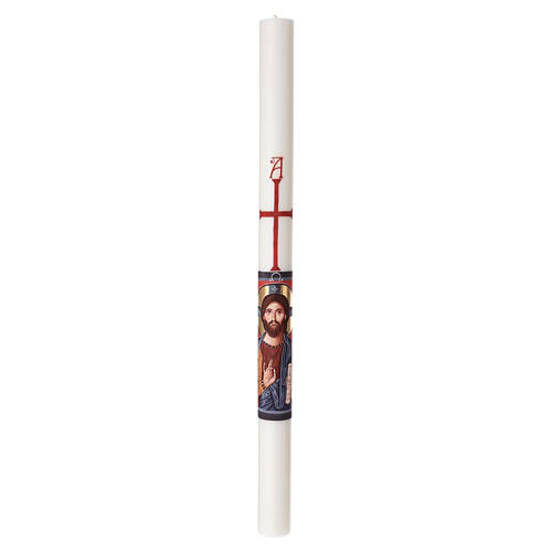 White Paschal candle with HAND-PAINTED Christ Pantocrator, 3x47 in 4
