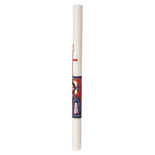 White Paschal candle with HAND-PAINTED Christ Pantocrator, 3x47 in 5
