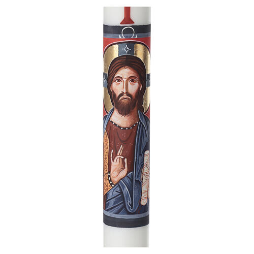 Cero pasquale bianco DIPINTO A MANO busto Cristo mano benedicente 8x120 cm 3