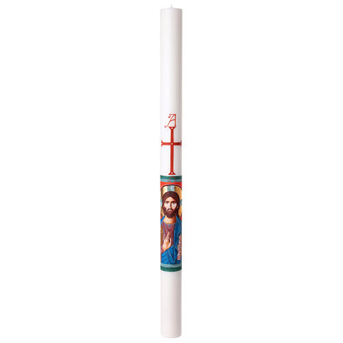 Hand Painted White Paschal Candle Christ Blessing Hand Bust, 8x120 cm 4