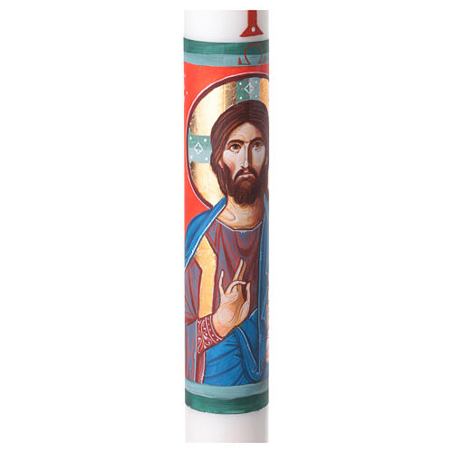 Hand Painted White Paschal Candle Christ Blessing Hand Bust, 8x120 cm 5
