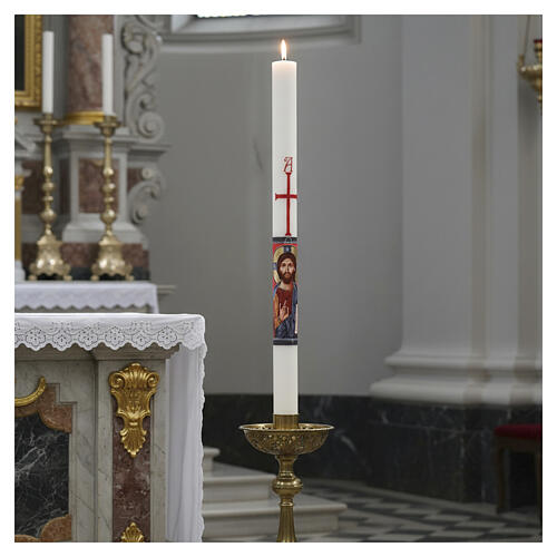 Hand Painted White Paschal Candle Christ Blessing Hand Bust, 8x120 cm 2