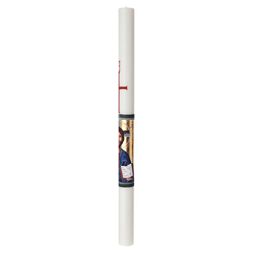 Hand-painted white Paschal candle, icon by Ivan Polverari, 3x47 in 5