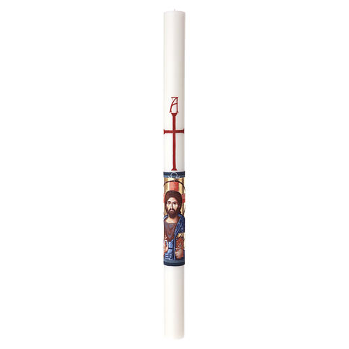 White Paschal candle with HAND-PAINTED ,lessing Jesus, half bust, 3x47 in 4