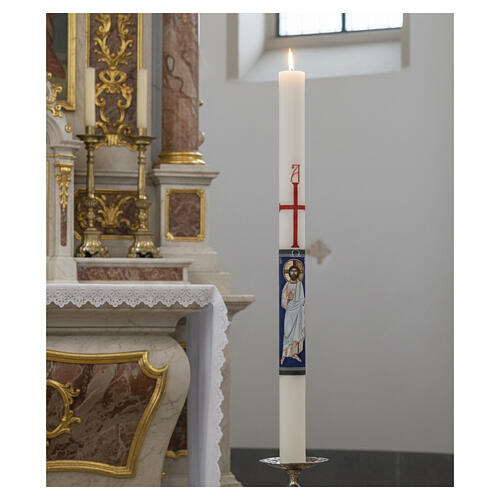 Cierge pascal blanc PEINT À LA MAIN Jésus bénissant buste 8x120 cm 2
