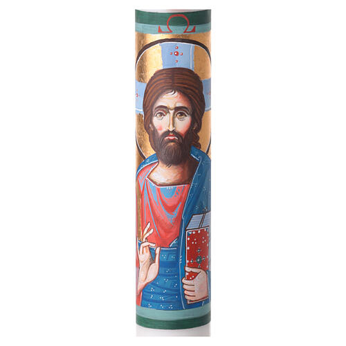 Cero pasquale bianco DIPINTO A MANO Gesù benedicente mezzo busto 8x120 cm 2