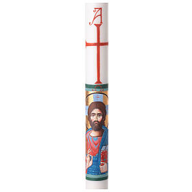 Hand-Painted White Paschal Candle Blessed Jesus Bust Half, 8x120 cm