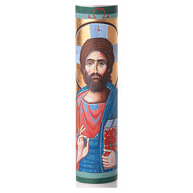 Hand-Painted White Paschal Candle Blessed Jesus Bust Half, 8x120 cm