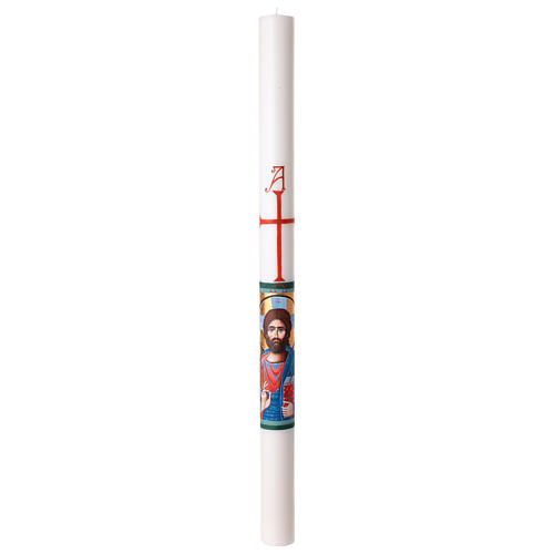 Hand-Painted White Paschal Candle Blessed Jesus Bust Half, 8x120 cm 4