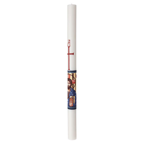 Hand-Painted White Paschal Candle Blessed Jesus Bust Half, 8x120 cm 5
