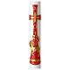 White Paschal candle with red cross and gold Paschal lamb, Alpha and Omega, 3x47 in s1