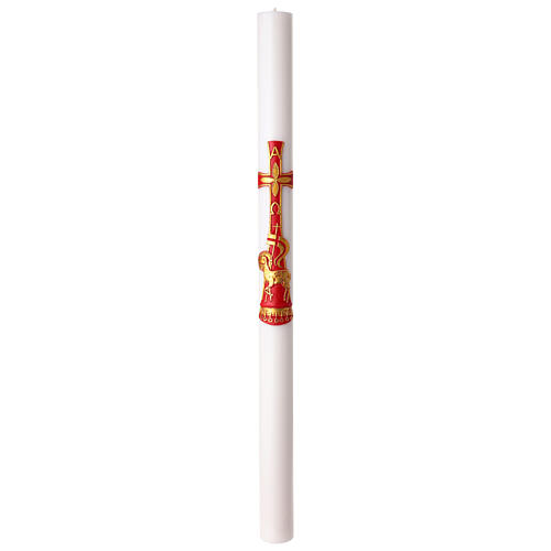 Cero pasquale bianco croce rossa e oro agnello pasquale alpha ed omega 8x120 cm 2