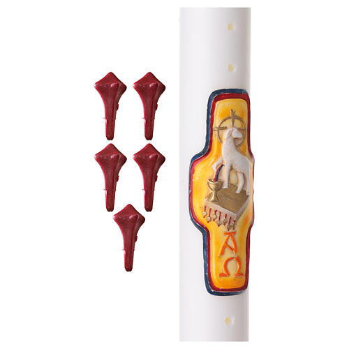 White wax Paschal candle with Paschal lamb, 3x47 in 3