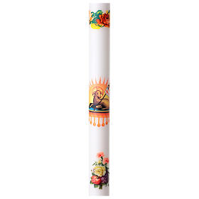 Cero pasquale bianco con decalcomania diam. 6 cm croce e agnello 120 cm