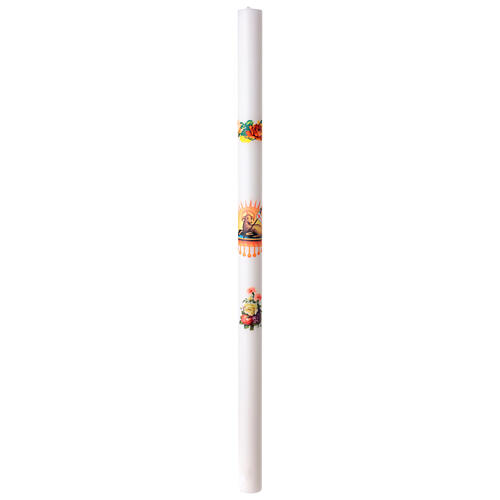 Cero pasquale bianco con decalcomania diam. 6 cm croce e agnello 120 cm 3