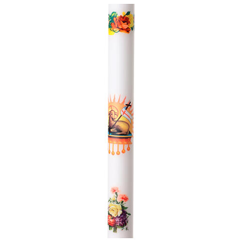 Cero pasquale bianco con decalcomania diam. 6 cm croce e agnello 120 cm 4