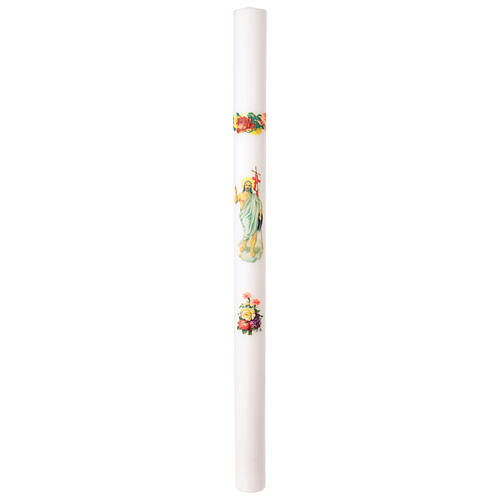 Cierge pascal blanc avec Jésus ressuscité et détails floraux 120 cm diam. 8 cm 3
