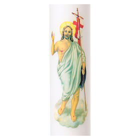 Cero pasquale bianco con Gesù risorto e dettagli floreali 120 cm - diam. 8 cm