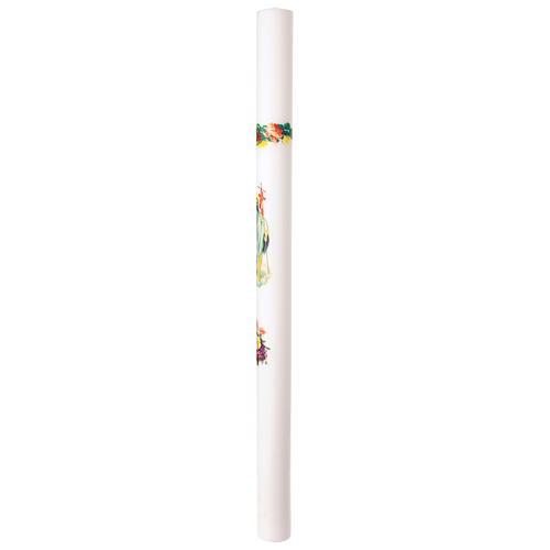 Cero pasquale bianco con Gesù risorto e dettagli floreali 120 cm - diam. 8 cm 5