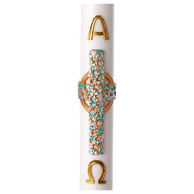 White Easter candle with modern alpha and omega cross, 3x47 in