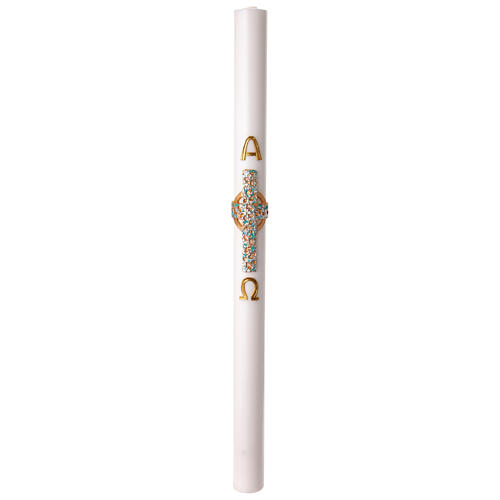 White Easter candle with modern alpha and omega cross, 3x47 in 3