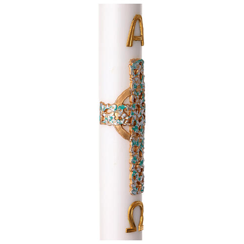 White Easter candle with modern alpha and omega cross, 3x47 in 4