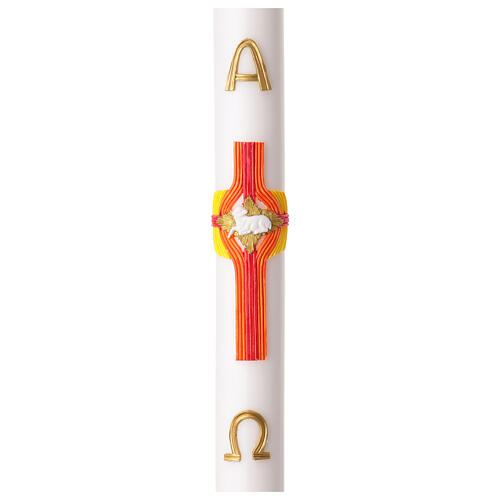 White Easter candle with modern silver Alpha and Omega cross, 3x47 in 1