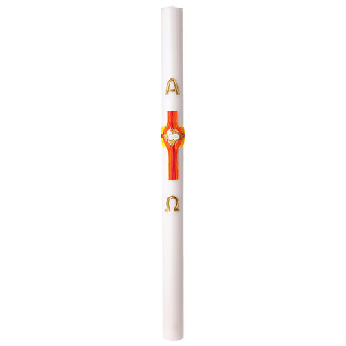 White Easter candle with modern silver Alpha and Omega cross, 3x47 in 3