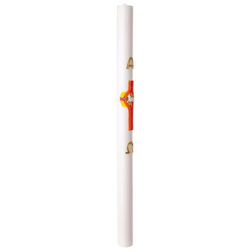 White Easter candle with modern silver Alpha and Omega cross, 3x47 in 5