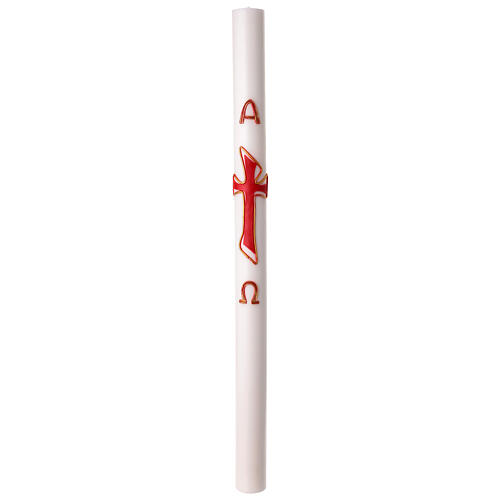 White Paschal candle with red Alpha and Omega cross, 3x47 in 3