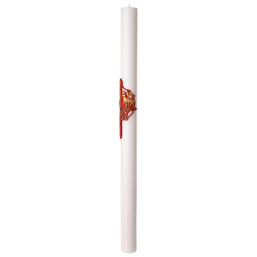 White Paschal candle with lamb, Alpha and Omega decoration, 3x47 in 5