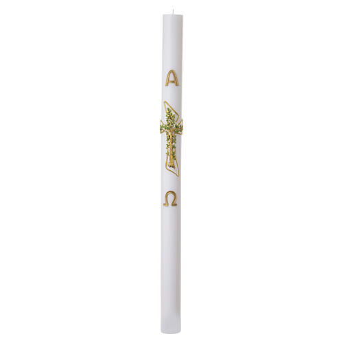 White Easter candle with cross, vines, Alpha and Omega, 3x47 in 3