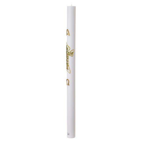 White Easter candle with cross, vines, Alpha and Omega, 3x47 in 4