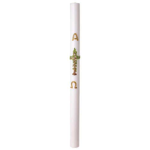 White Paschal candle with Alpha and Omega, vine cross, 3x47 in 3