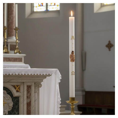 White Paschal candle with Jesus the Good Shepherd, Alpha and Omega, 3x47 in 2