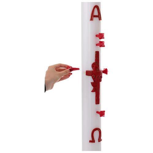 White Paschal candle with red Paschal lamb, cross, alpha and omega, 3x47 in 6