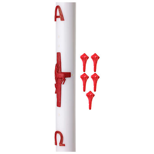 Cero pasquale bianco croce ad agnello pasquale rossi alpha ed omega 8x120 cm  4