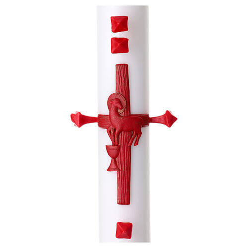 White Paschal Candle with Red Paschal Lamb Cross Alpha and Omega, 8x120 cm 2