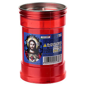 Red votive candle P30 with Sacred Heart, white wax, 4 in