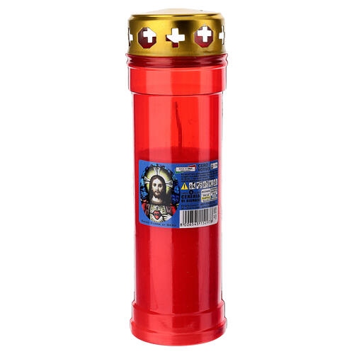 Votivkerze mit Abbildung des Heiligsten Herzens Jesu, T50 – Rot 20 cm mit Regenschutz 1